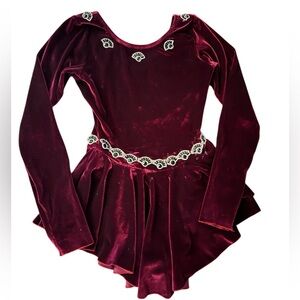 Duck Crossing Figure Skate Dress, Burgundy Velvet, Embellishments, sz adult S